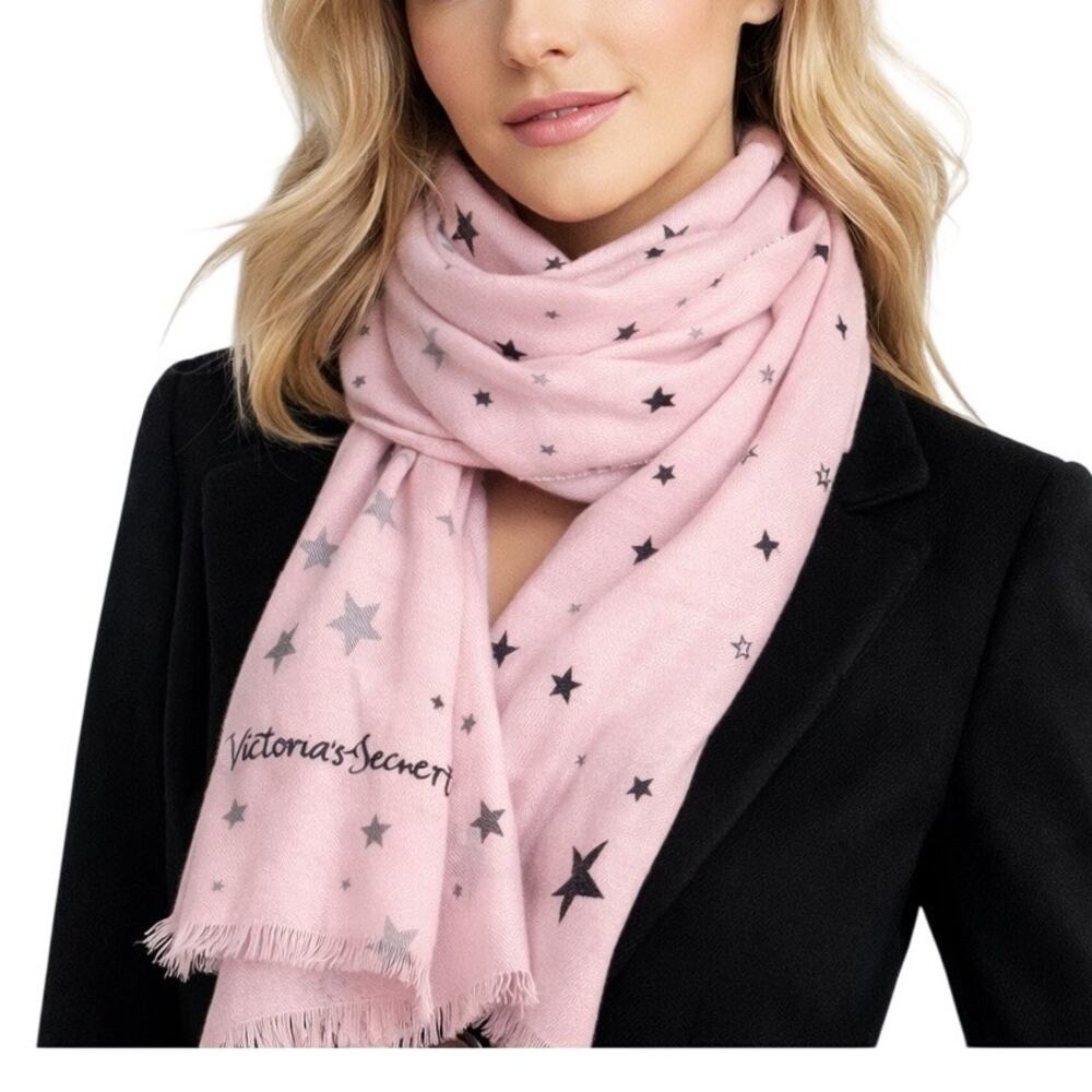 Victoria's Secret Pink Star Scarf Wrap Fringe Blanket Shawl Y2K Cozy Soft Girl